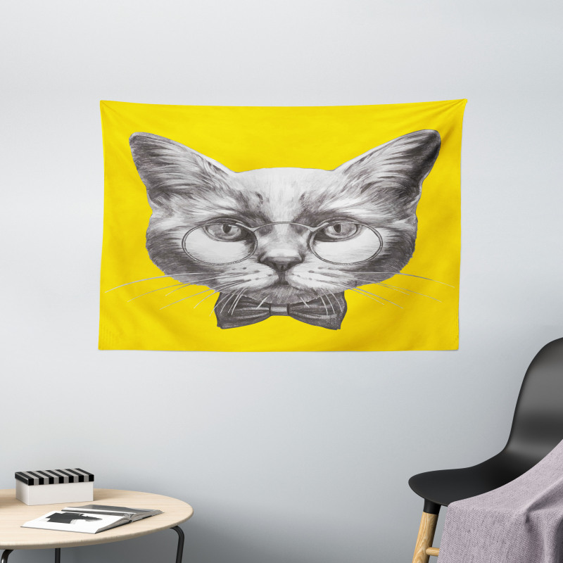 Cat Glasses Bow Tie Wide Tapestry