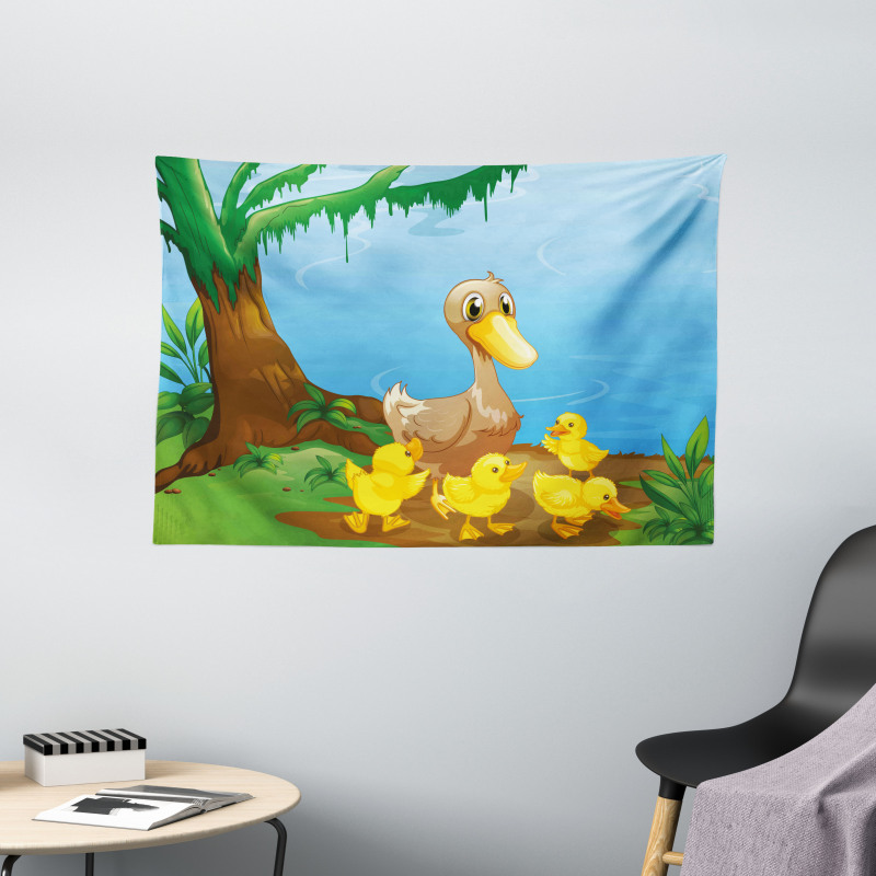 Duck and Ducklings Wide Tapestry