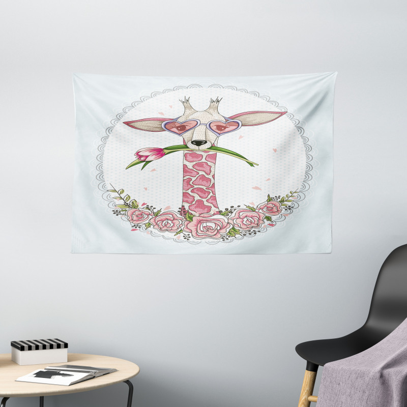 Hipster Giraffe Wide Tapestry