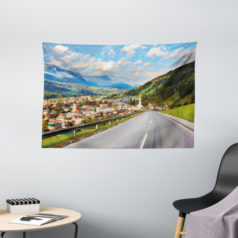 Road Alps Small Town Wide Tapestry