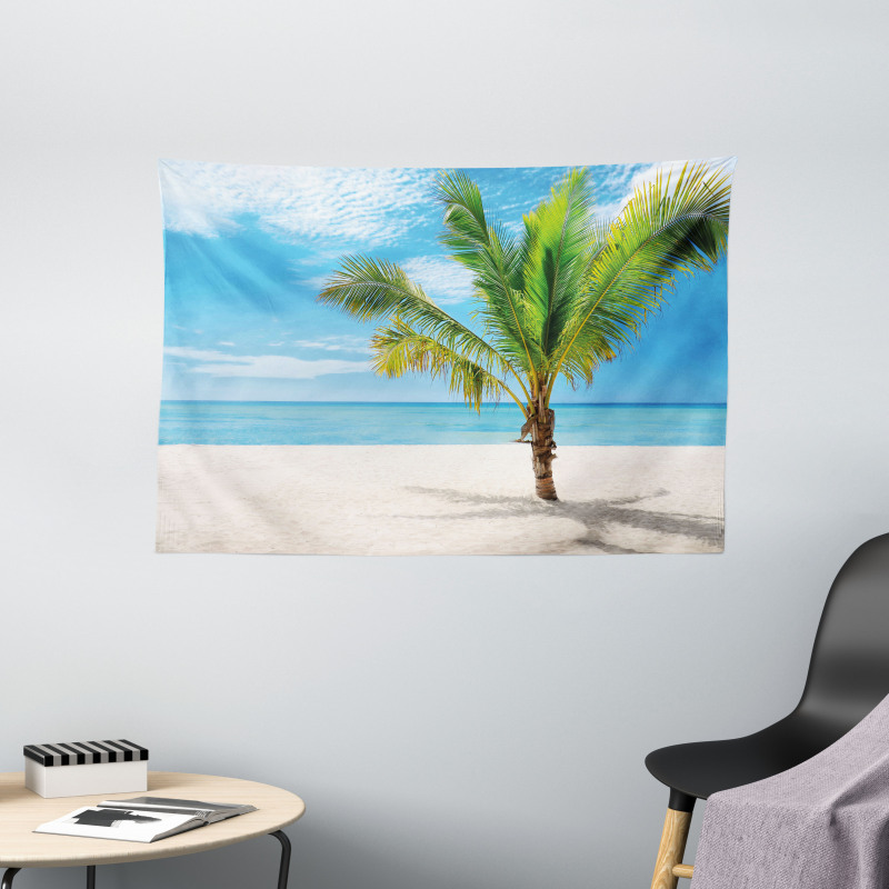 Coconut Palm at Beach Wide Tapestry