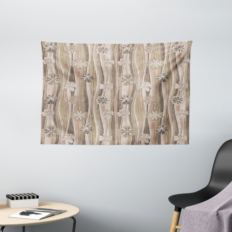 Flowers on Wavy Stripes Wide Tapestry