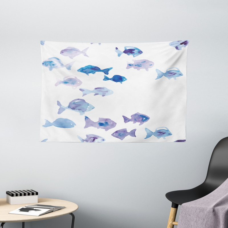 Watercolor Fishes Wide Tapestry
