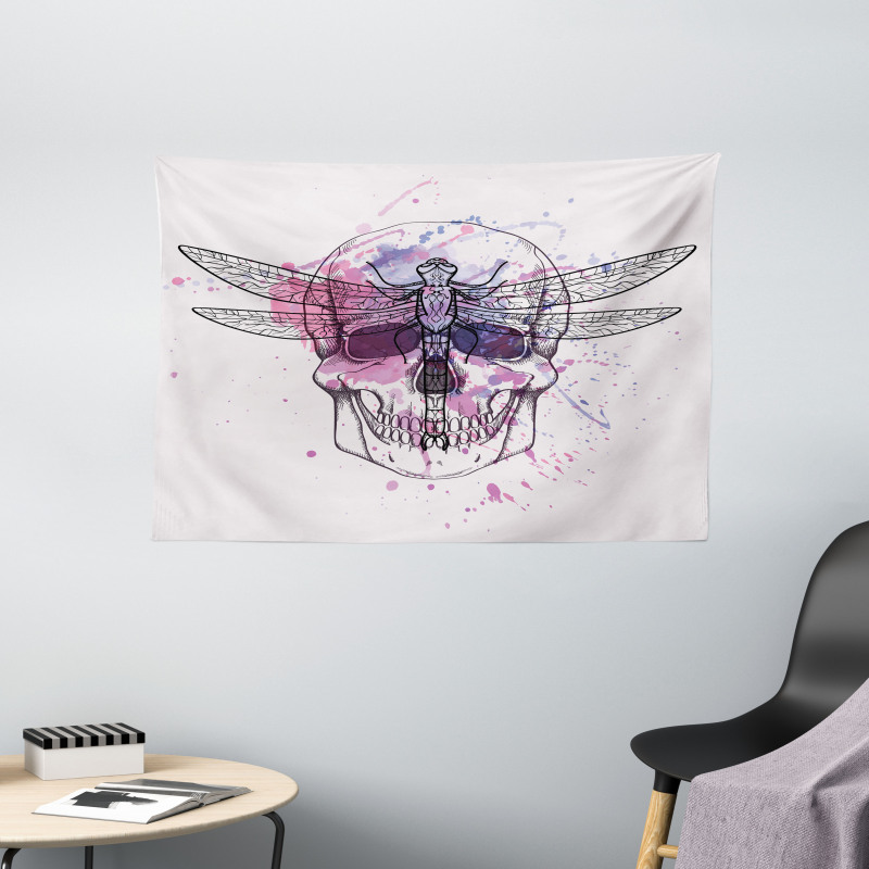 Skull Dragonfly Grunge Wide Tapestry