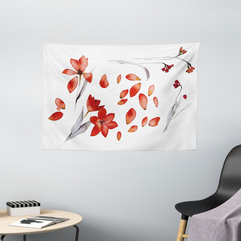 Autumn Flowers Petals Wide Tapestry