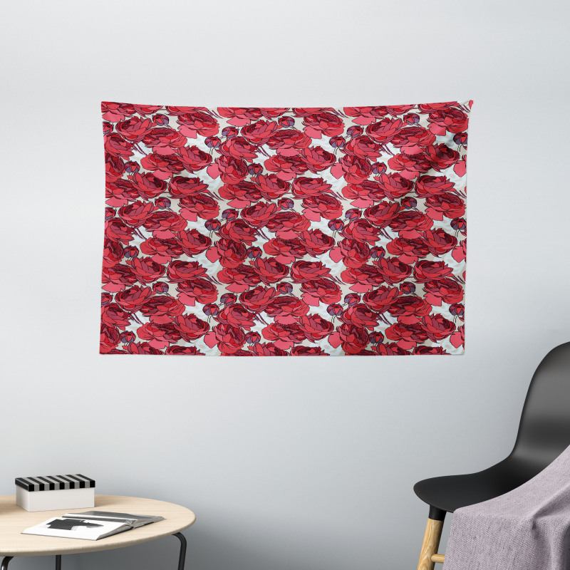Vibrant Roses Bouquet Wide Tapestry