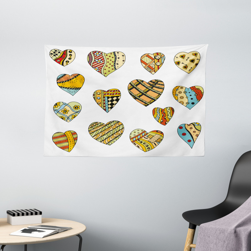 Heart Shapes Pattern Wide Tapestry