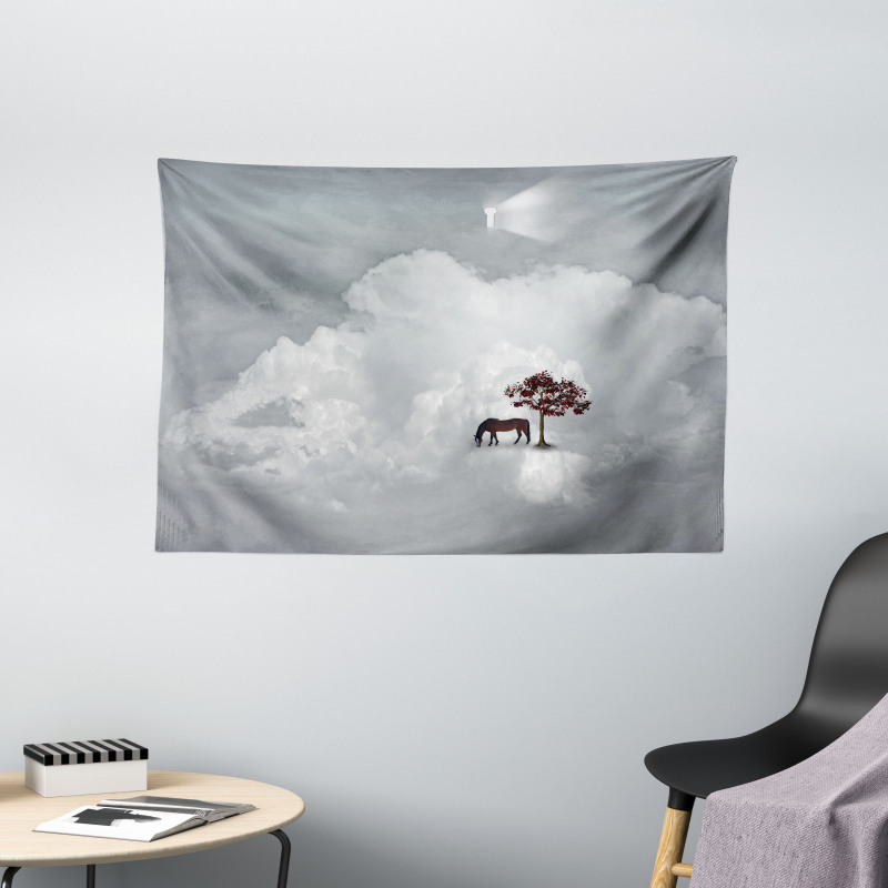 Horse Spring Tree Cloud Wide Tapestry