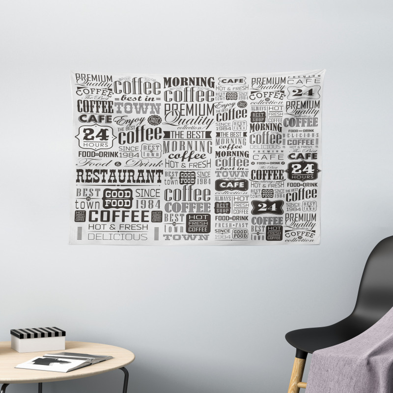 Retro Coffee Texts Wide Tapestry