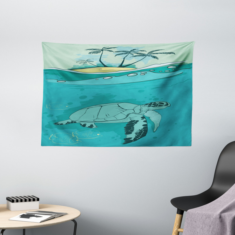 Sea Turtle Exotic Island Wide Tapestry