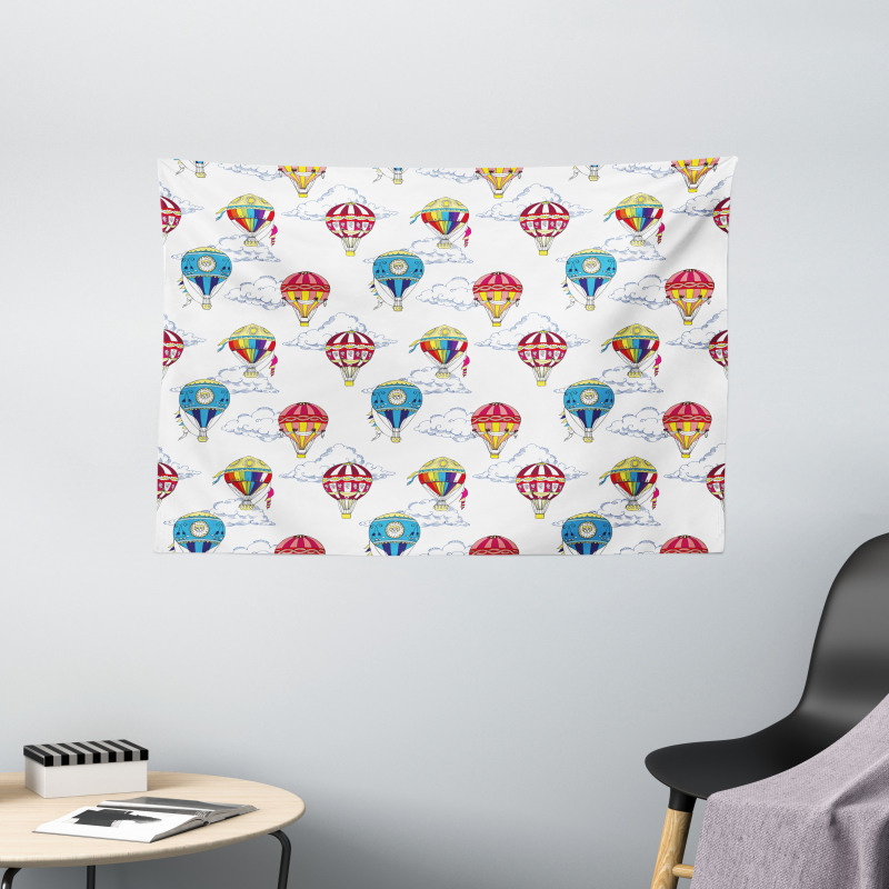 Clouds Hot Air Balloons Wide Tapestry