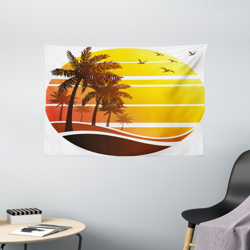 Beach Palm Trees Birds Wide Tapestry