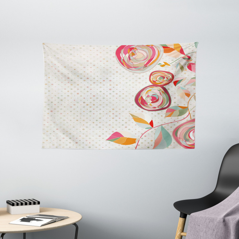 Flower Petals Buds Dots Wide Tapestry