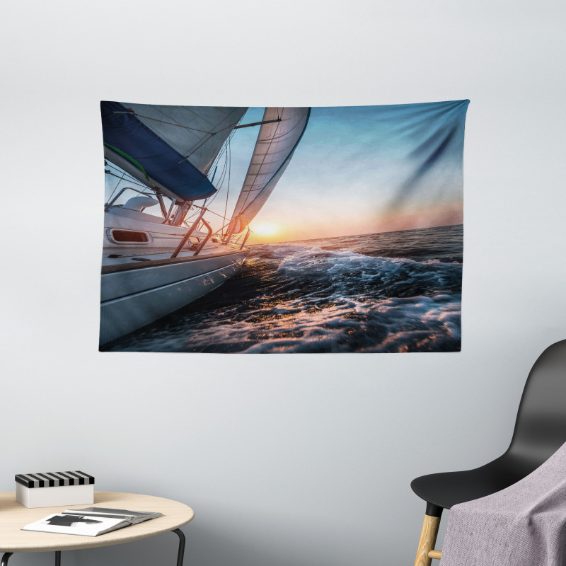 Sail Boat on Sea Hobby Wide Tapestry