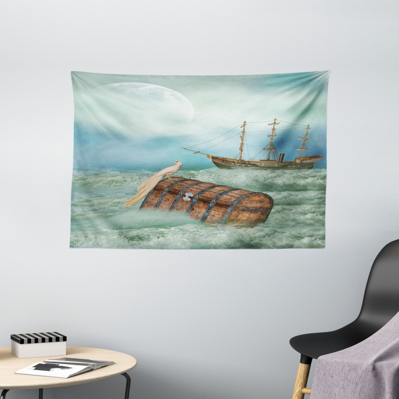 Old Trunk Ocean Waves Wide Tapestry