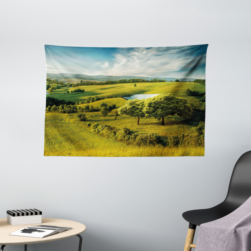 Countryside Forest Lake Wide Tapestry