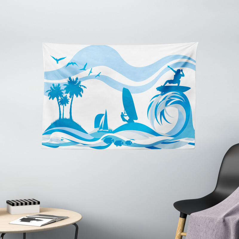 Surfer Waves Summertime Wide Tapestry