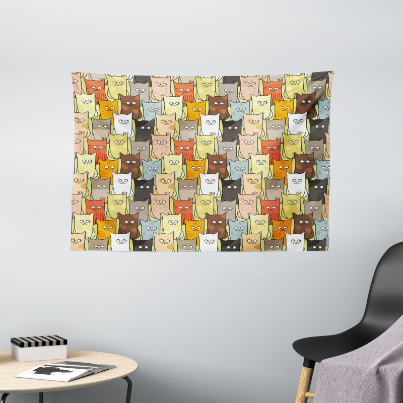 Funny Colored Cartoon Wide Tapestry