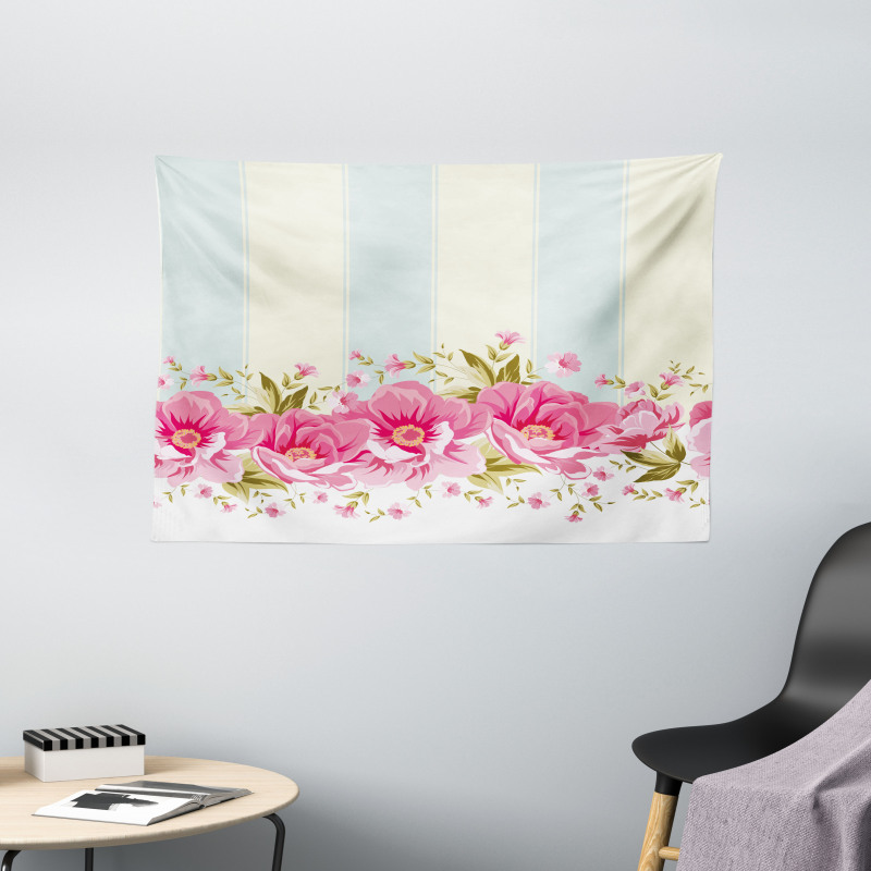 Pink Peony Border Tile Wide Tapestry