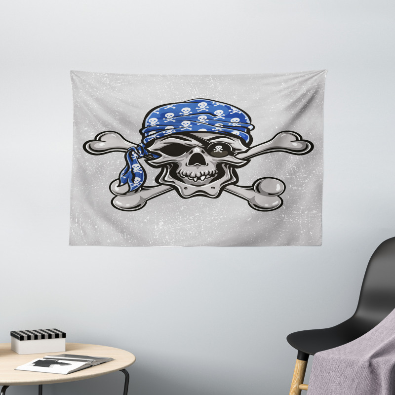 Pirate Evil Head Bones Wide Tapestry