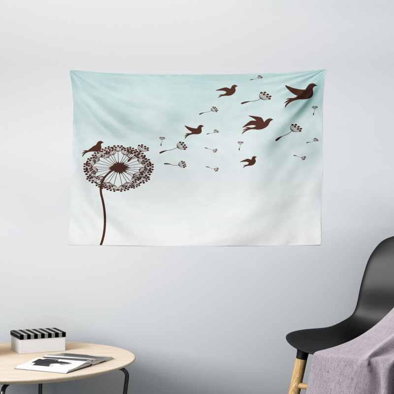 Dandelion Doves Bloom Wide Tapestry
