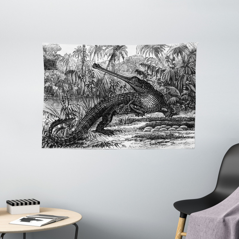 Old Crocodile in Forest Wide Tapestry