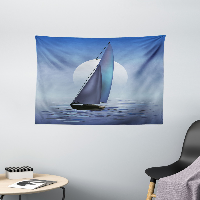 Sail Boat Wavy Serene Wide Tapestry
