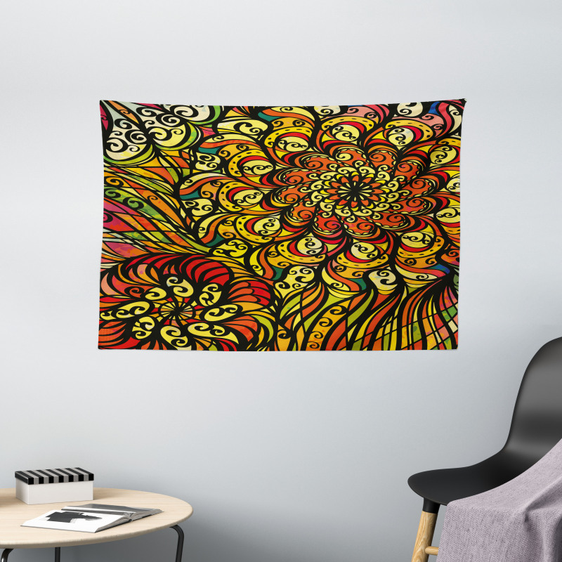 Abstract Curly Floral Wide Tapestry