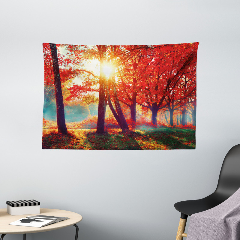 Foggy Autumnal Park Scenic Wide Tapestry