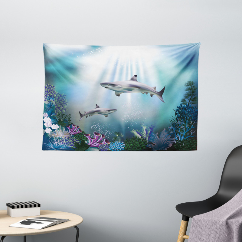 Sharks Coral Aquatic Wide Tapestry