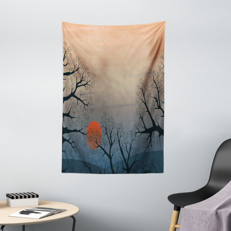 Sunrise Branches Misty Sky Tapestry