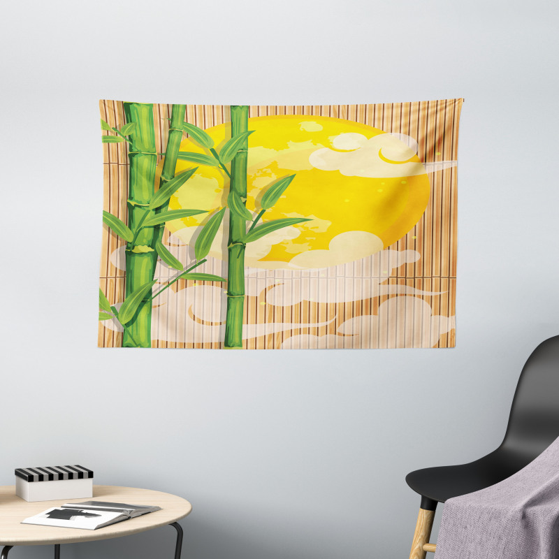 Bamboo Full Moon Clouds Wide Tapestry
