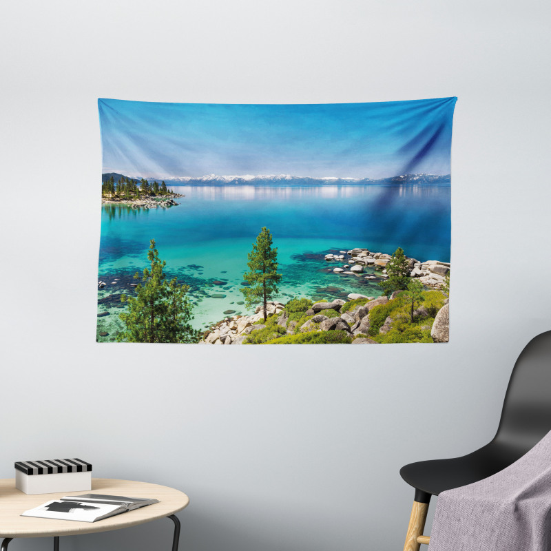 Tranquil Tahoe Shoreline Wide Tapestry
