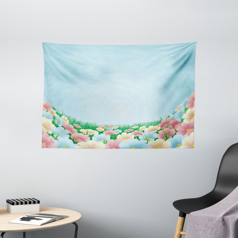 Meadow Daisies Pansies Wide Tapestry