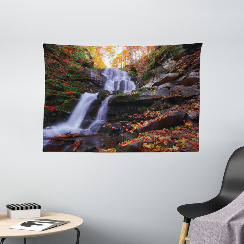 Mountain and Waterfall Wide Tapestry