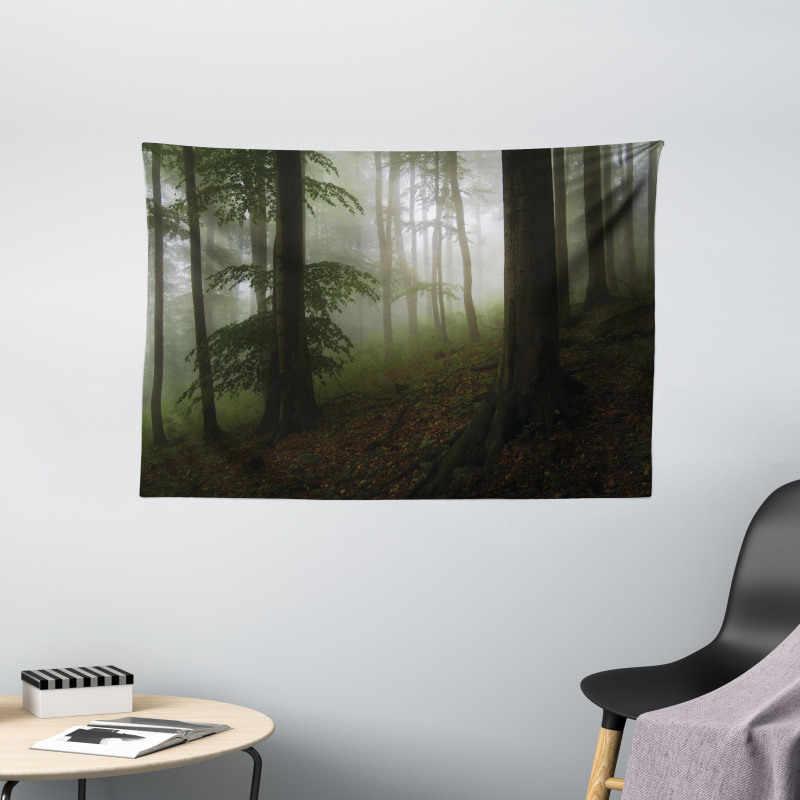 Mysterious Woods Foggy Wide Tapestry