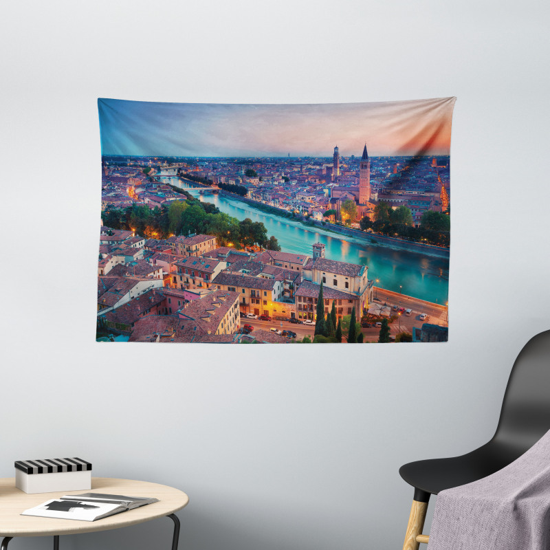 Verona Italy Blue Hour Wide Tapestry