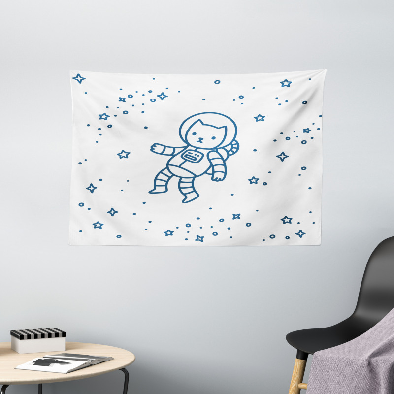 Astronaut Cat in Space Wide Tapestry