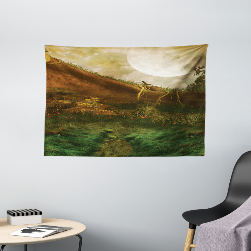 Valley with Full Moon Wide Tapestry