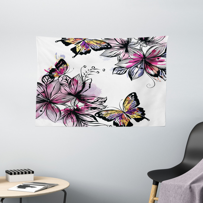 Blooms Botany Colorful Wide Tapestry