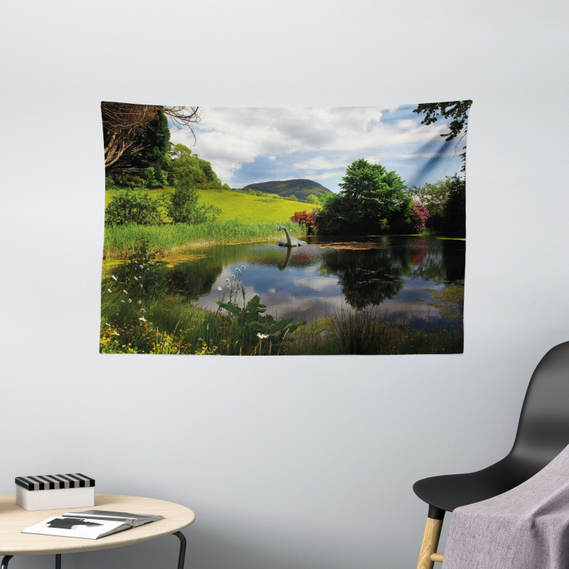 Lake by Meadow Rural Wide Tapestry