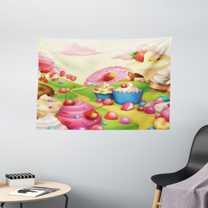Yummy Donuts Land Wide Tapestry