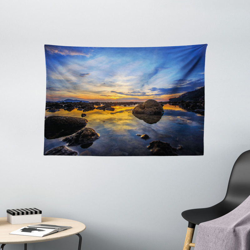 Twilight Rocky Shore Wide Tapestry