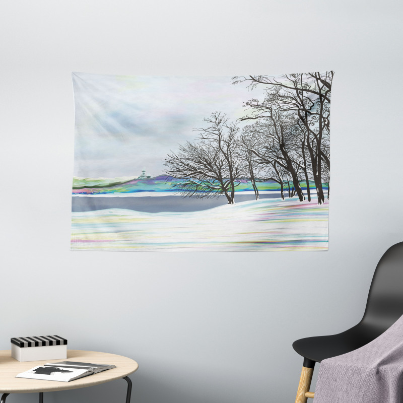 Rural Winter Forest Art Wide Tapestry
