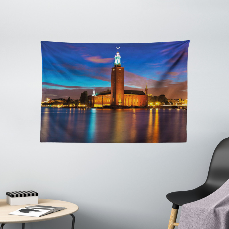 Stockholm Scenic Night Wide Tapestry