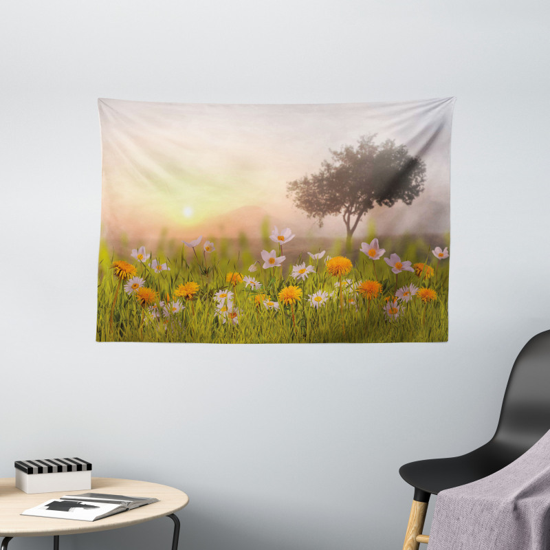 Daisies Tree Mist Wide Tapestry