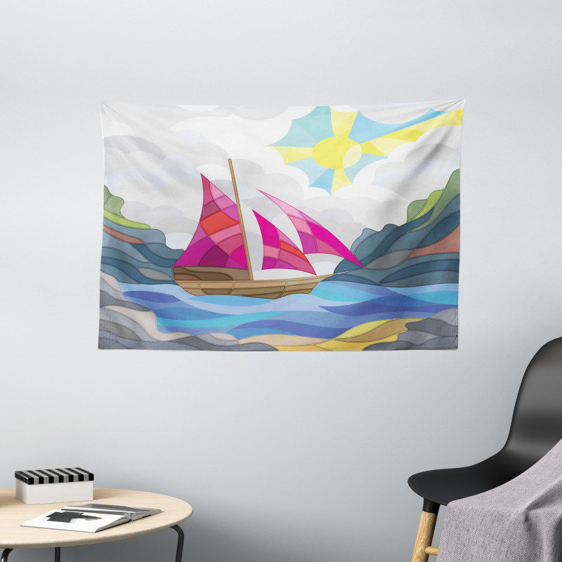 Sun Sail Boat Vitray Wide Tapestry