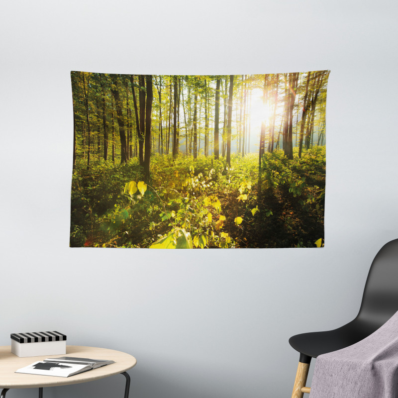 Sun Rays Woods Foliage Wide Tapestry