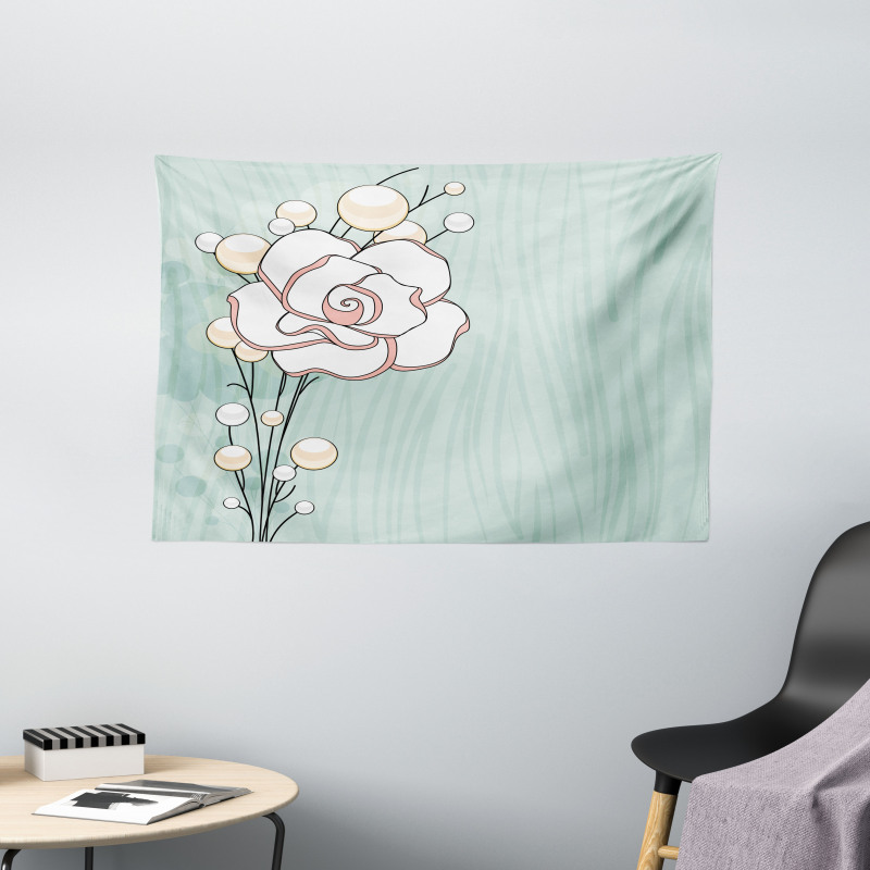 Romantic Rose Pearls Wide Tapestry