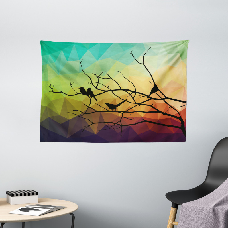 Abstract Bird and Branch Wide Tapestry